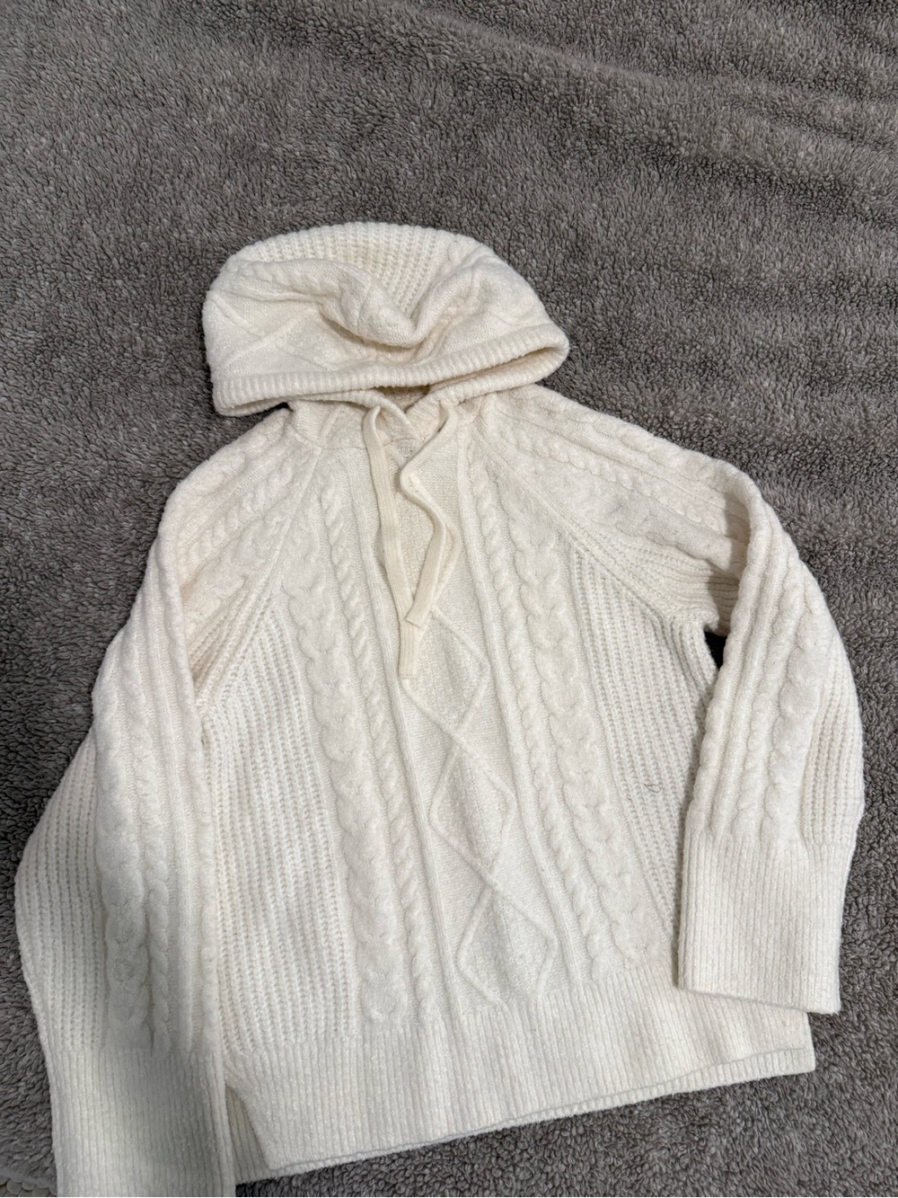 Abercrombie & Fitch Cream Cable-Knit Hoodie Turtleneck